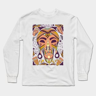 Yellow Pastel Tone Tribal African Mask Long Sleeve T-Shirt